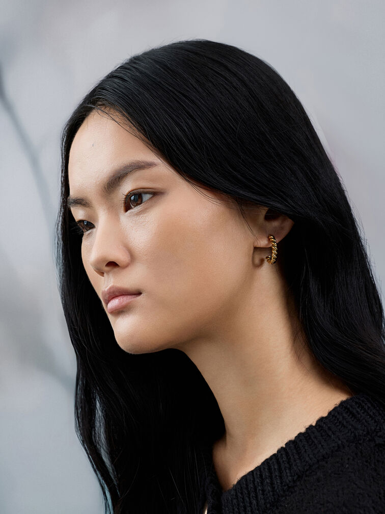 Sable Rope-Knot Hoop Earrings, Gold, hi-res