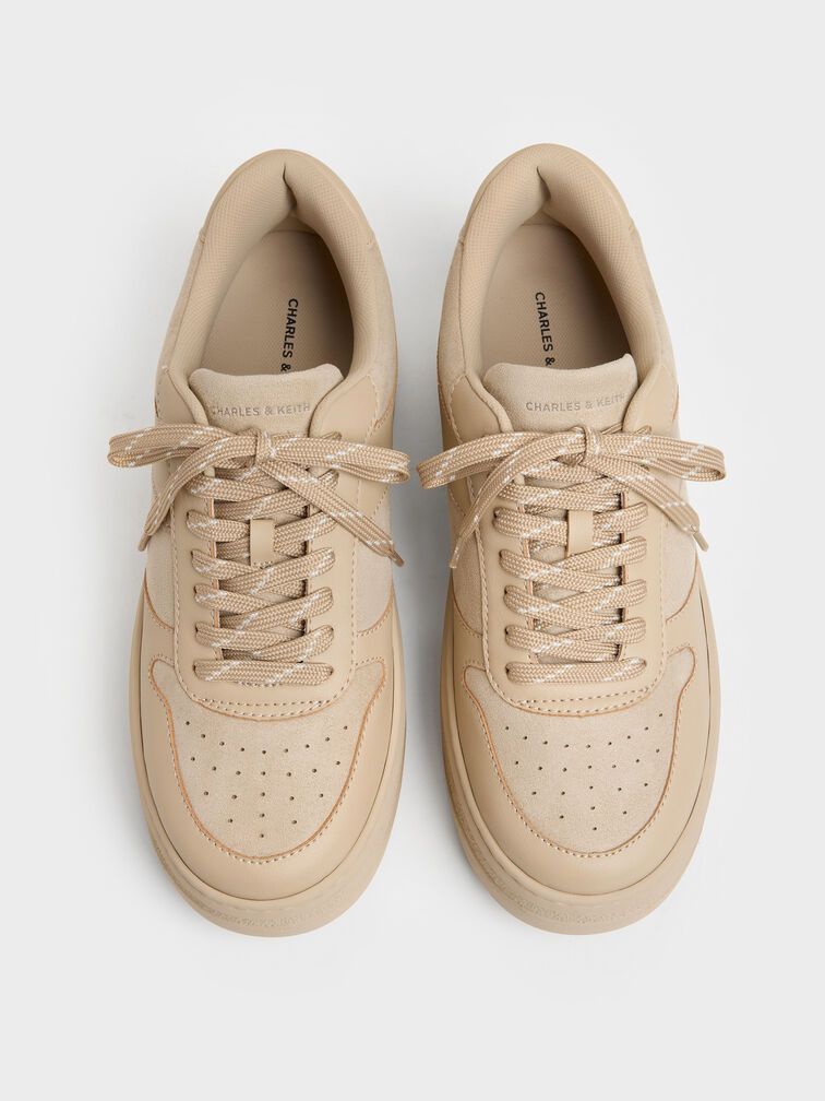 Faux Suede Platform Sneakers, Beige, hi-res