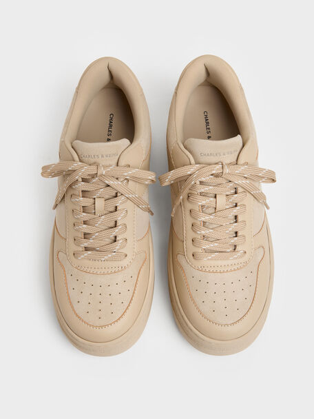 Faux Suede Platform Sneakers, Beige, hi-res