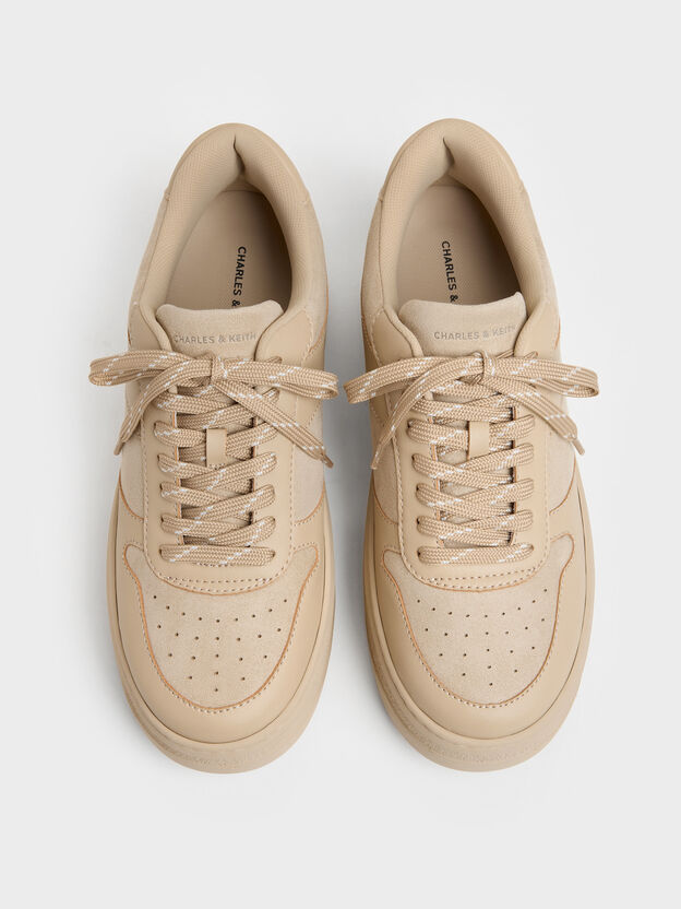 Faux Suede Platform Sneakers, Beige, hi-res
