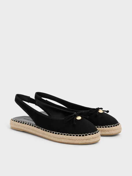 Faux Suede Bow Slingback Espadrilles, Black Textured, hi-res