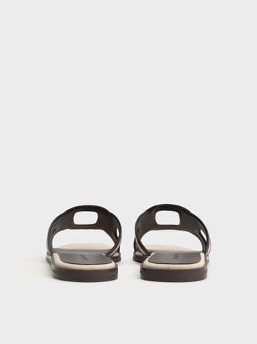 Easley Linen Cut-Out Slide Sandals, Dark Brown, hi-res