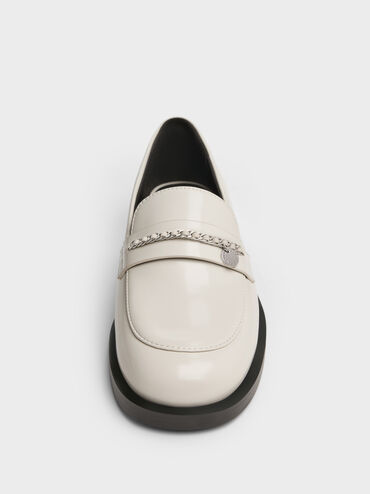 Braided-Chain Metallic-Accent Loafers, Chalk, hi-res