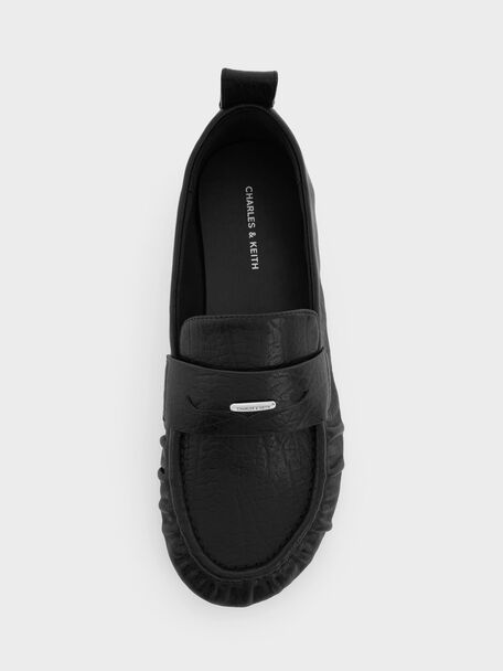Ruched Penny Loafers, Black, hi-res