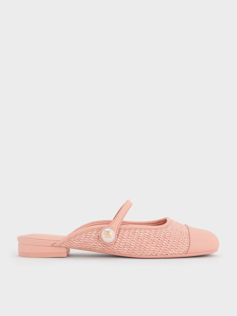 Aeryn Raffia Pearl-Embellished Slip-On Mary Janes, Peach, hi-res