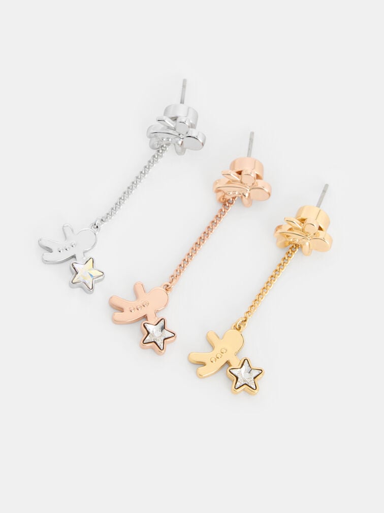 Athalia Gingerbread-Fairy Crystal-Star Drop Earrings, Silver, hi-res
