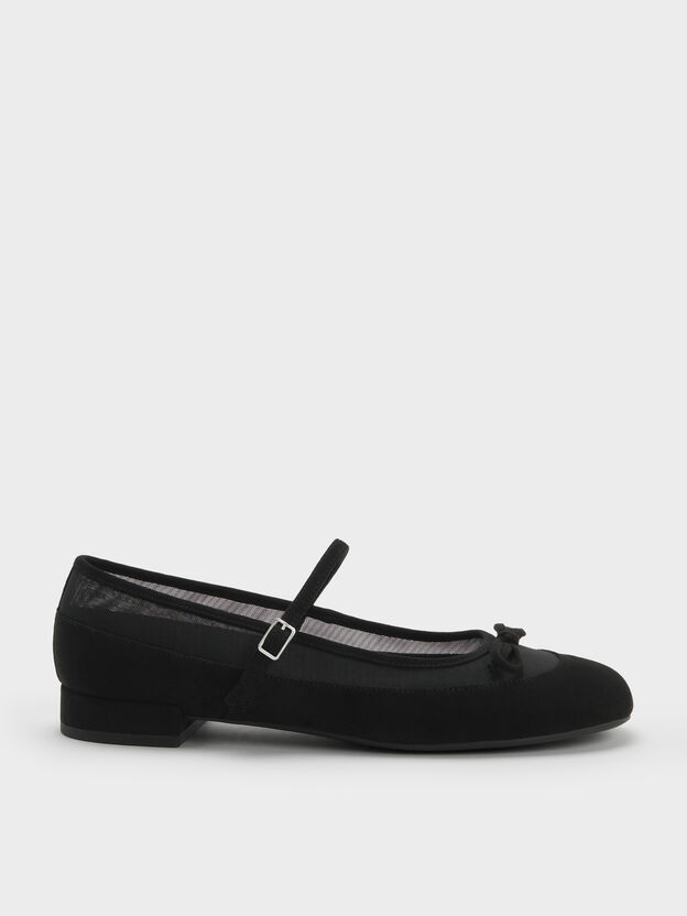 Mulligan Faux Suede & Mesh Mary Janes, Black Textured, hi-res