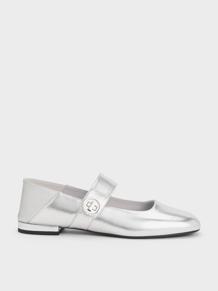 Yara Metallic Mary Jane Flats, Silver, hi-res