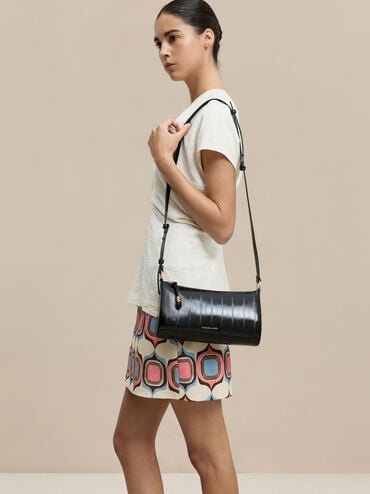 Augustine Eel-Effect Sculptural-Detail Shoulder Bag, Black, hi-res