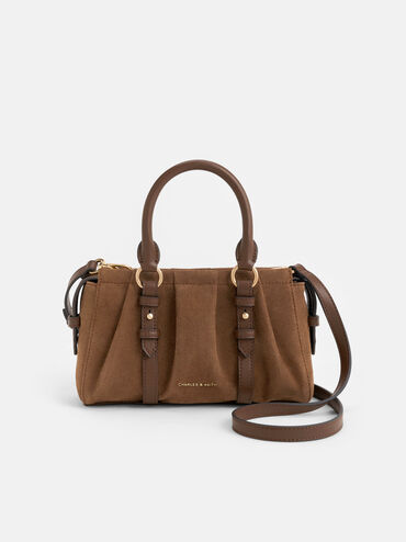 Britton Recycled Suede Top Handle Tote Bag, Mocha Brown, hi-res