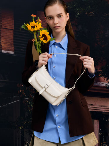 Bryna Belted Shoulder Bag, Cream, hi-res