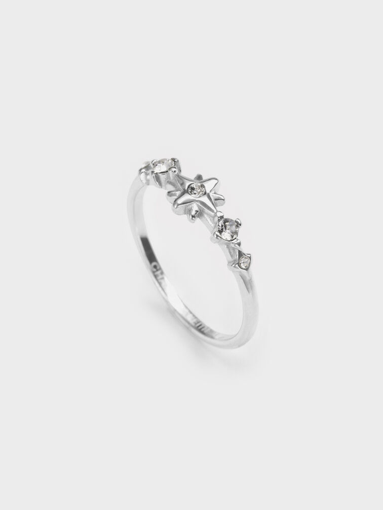 Everest Crystal Star Ring, Silver, hi-res