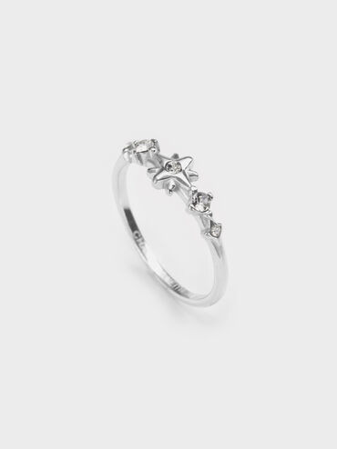 Everest Crystal Star Ring, Silver, hi-res