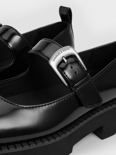 Buckled Ridged-Sole Chunky Mary Janes, Black Box, hi-res