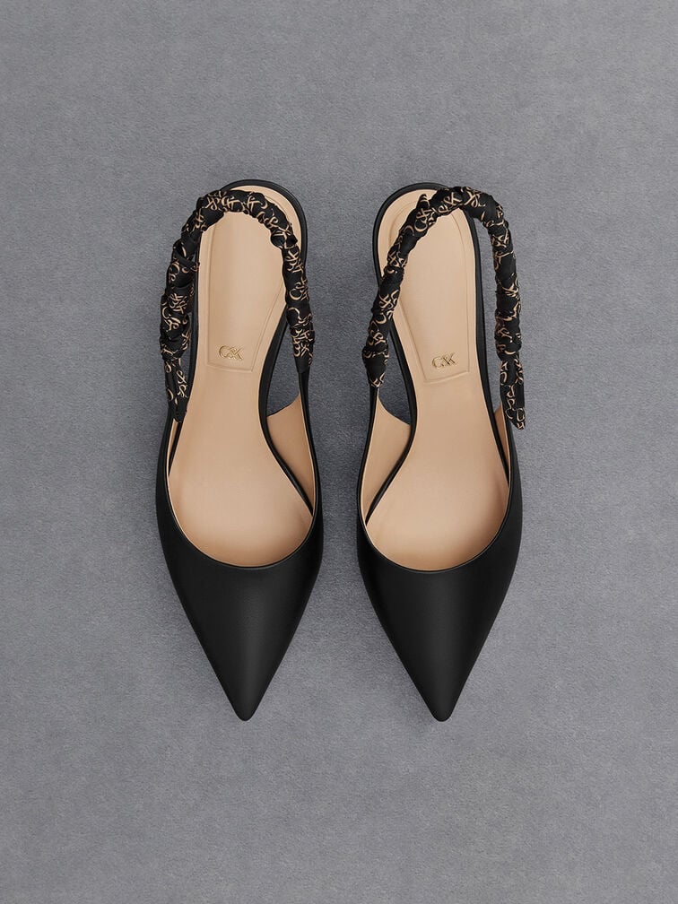 Tully Leather Ruched Print Slingback Pumps, Black, hi-res