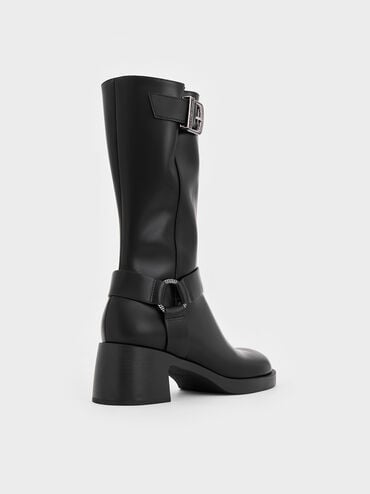 Kirke Buckled Mid-Calf Biker Boots, Black, hi-res