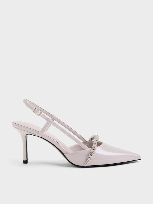 Patent Crystal Slingback Pumps, Lilac, hi-res