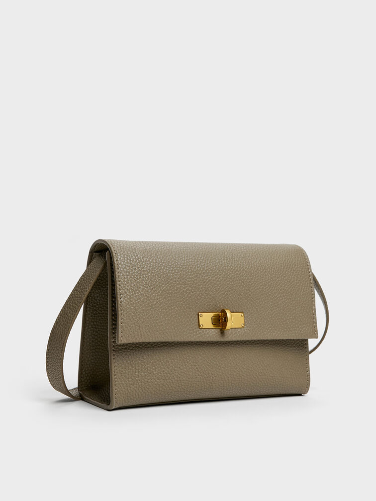 Chance Recycled Leather Turn-Lock Crossbody Bag, Deep Olive, hi-res