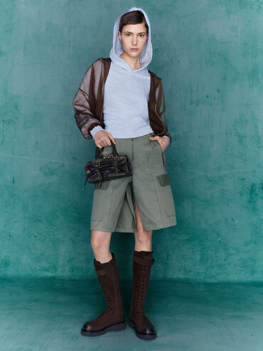 Kadee Ruched Bow-Charm Bowling Bag, Burnished Brown, hi-res