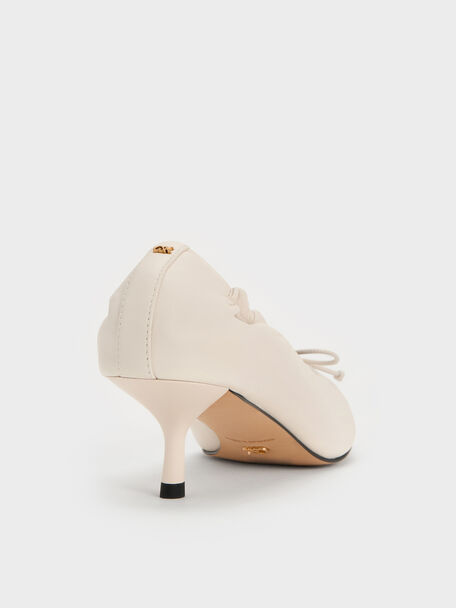 Leather Ruched Pointed Kitten Heels, Chalk, hi-res