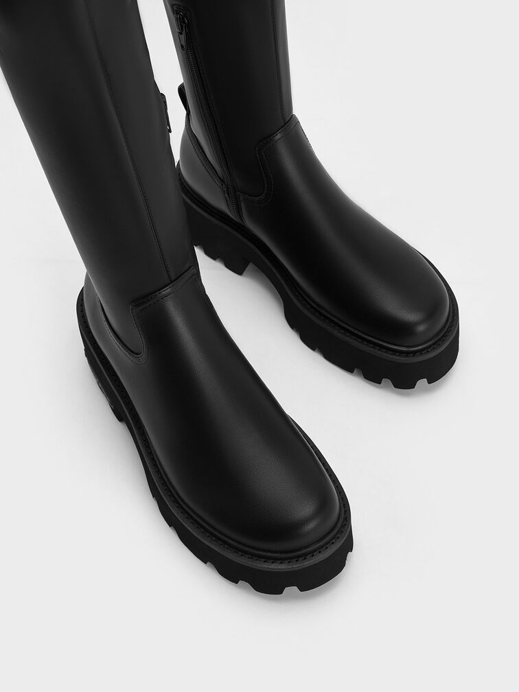 Imogen Chunky Platform Knee-High Boots, Black, hi-res