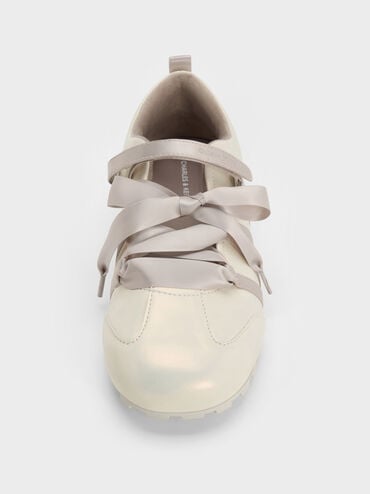 Silko Pearlescent Satin-Lace Ballet Sneakers, Chalk, hi-res