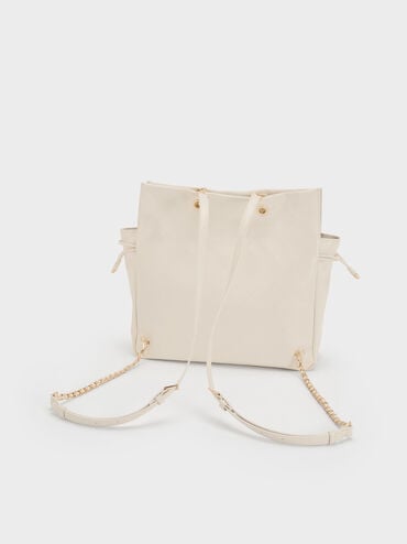 Duo Quilted Braided-Strap Drawstring Two-Way Backpack, Cream, hi-res