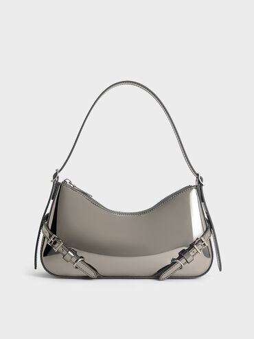 Sloane Metallic Shoulder Bag, Pewter, hi-res