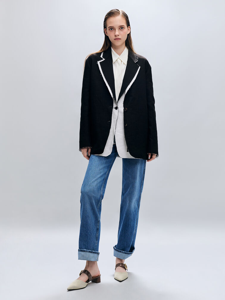 Sepphe Twill Cut-Out Heeled Mules, Brown, hi-res