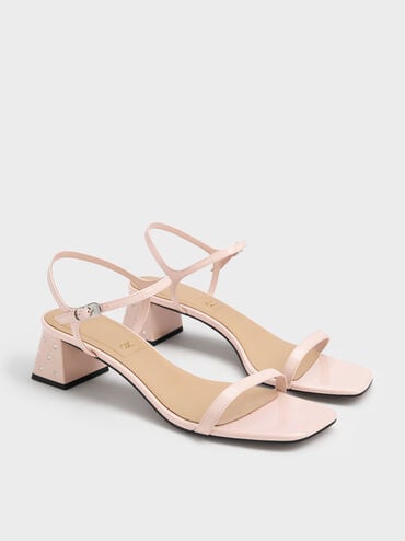 Emmaline Patent Leather Crystal Sandals, Pink, hi-res