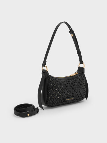 Mini Calla Woven Shoulder Bag, Black, hi-res