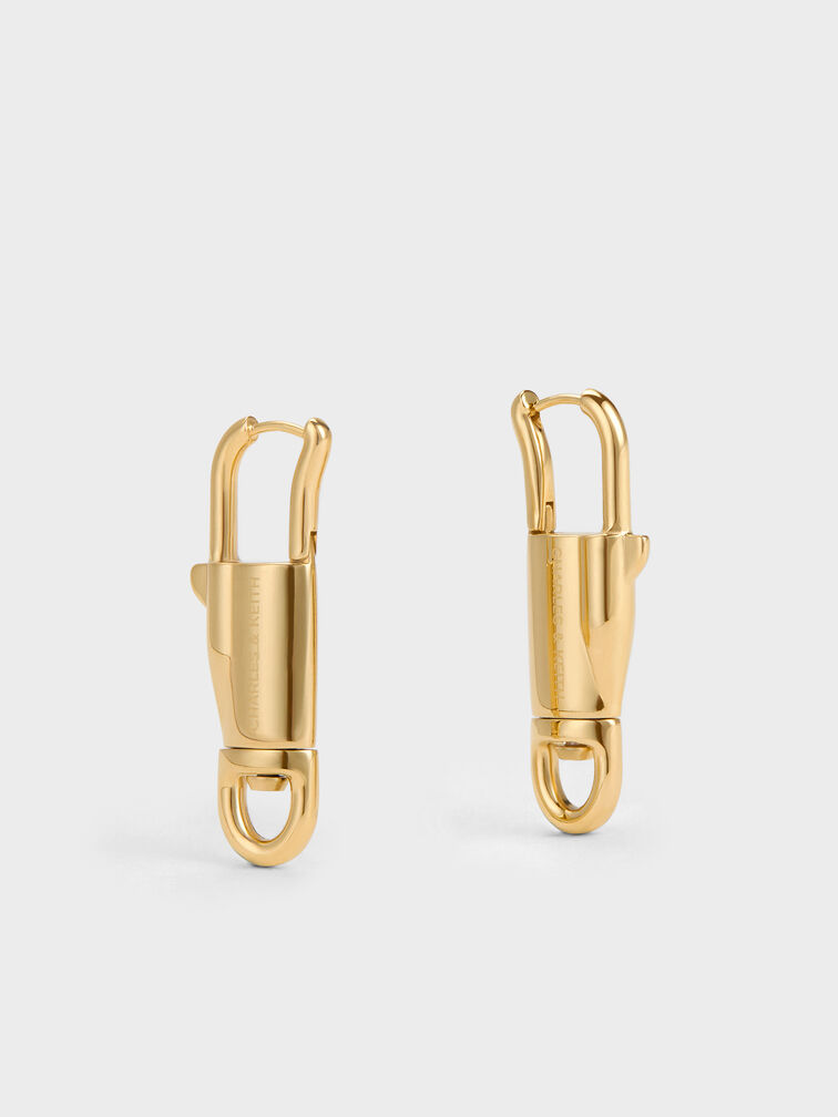 Delfina Lock-Buckle Earrings, Gold, hi-res