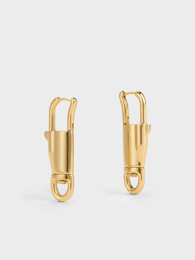 Delfina Lock-Buckle Earrings, Gold, hi-res