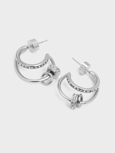 Hermione Crystal Crescent Earrings, Silver, hi-res