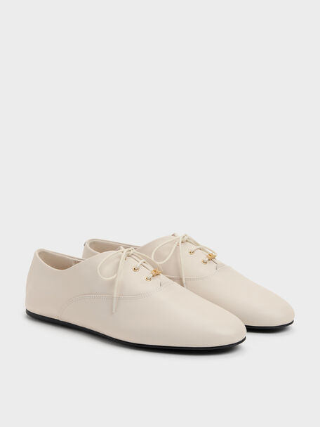 Pippa Leather Derby Flats, Chalk, hi-res
