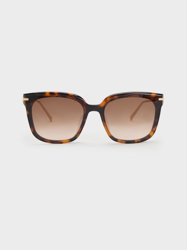 Kris Tortoiseshell Chain-Detail Sunglasses, T. Shell, hi-res