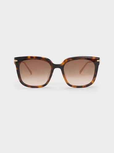 Kris Tortoiseshell Chain-Detail Sunglasses, T. Shell, hi-res