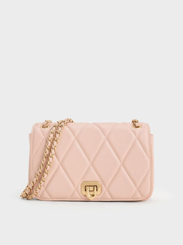 Arwen Diamond-Quilt Braided-Strap Shoulder Bag, Light Pink, hi-res