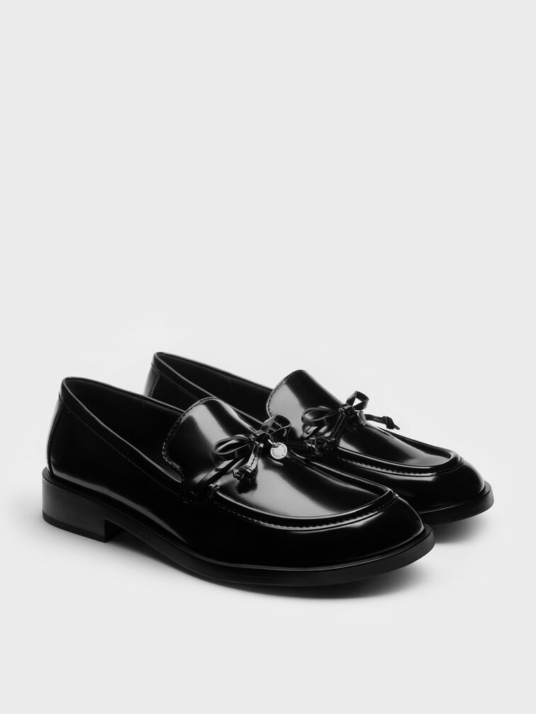 Circle-Charm Bow Loafers, Black Box, hi-res