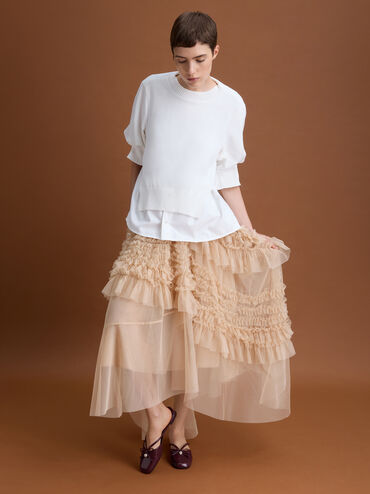 Pearl-Accent Bow Flat Mules, Burgundy, hi-res