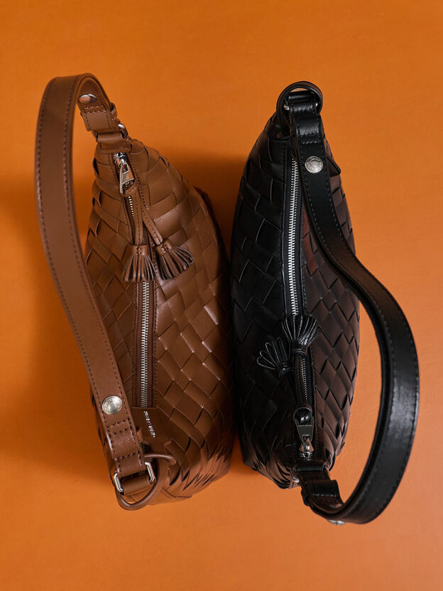 Ivette Woven Tassel Hobo Bag, Chocolate, hi-res