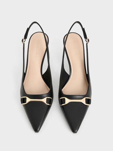 Leslie Metallic-Accent Slingback Pumps, Black, hi-res