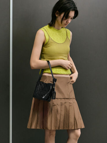 Duo Quilted Chain Bucket Bag, Black, hi-res