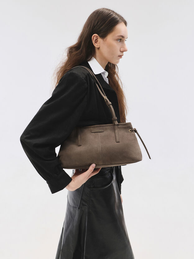 Noane Elongated-Handle Shoulder Bag, Stone Grey, hi-res
