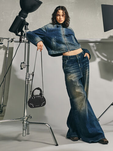 Bobbie Studded Top Handle Bag, Noir, hi-res