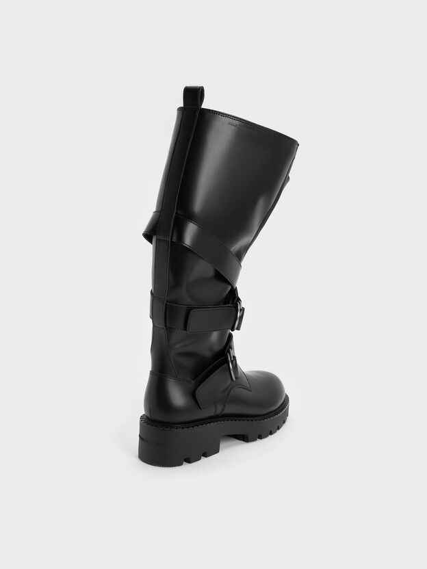 Double-Strap Knee-High Boots, Black, hi-res