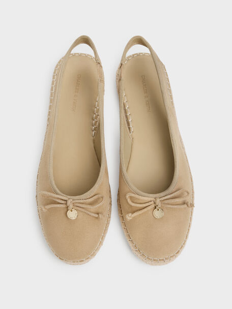Faux Suede Bow Slingback Espadrilles, Sand, hi-res