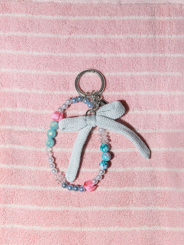 Crochet Bow Beaded Charm, Sea Salt Blue, hi-res