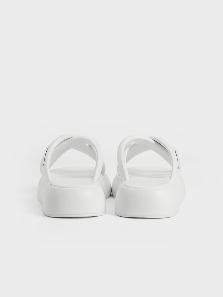 Puffy Crossover-Strap Slide Sandals, White, hi-res