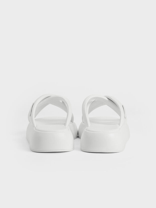 Puffy Crossover-Strap Slide Sandals, White, hi-res